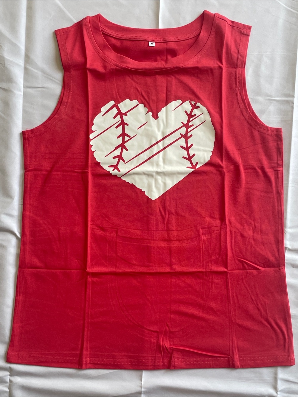 Women’s Red Sleeveless Baseball Heart Tank Top